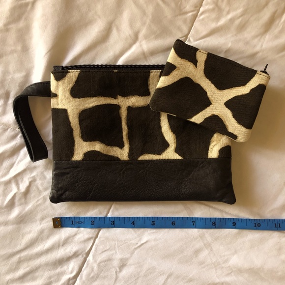 None Handbags - African Mudcloth and Leather Wristlet/Coin Purse